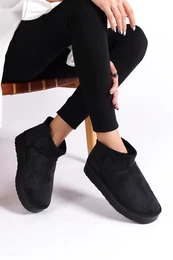 Thick Soled Round Toe Furry Black Suede Ankle Boots