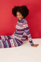 Multicolored 100% Cotton Christmas Theme Tshirt-Pants, Knitted Pajamas Set