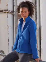 Blue women's fleece with stand-up collar