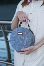 Blue Denim Denim Women's Round Shoulder Bag