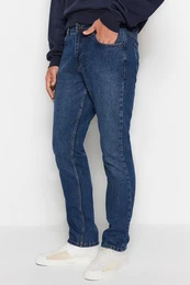 Dark Blue Straight Fit Jeans Denim Trousers