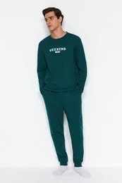 Green Regular Fit Printed Knitted Pajamas Set