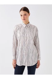 Women's Shirt Collar Striped Long Sleeve Satin Tunic