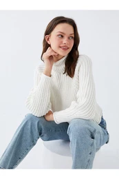 Half Turtleneck enski pulover za pletenine z ravnimi dolgimi rokavi prevelika