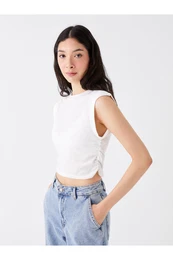 Women's Crew Neck Straight Sleeveless Crop