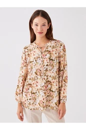 Tie Collar Patterned Long Sleeve Women's Blouse
