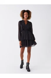 enska obleka Polka Dot z dolgimi rokavi z ohlapnim ovratnikom