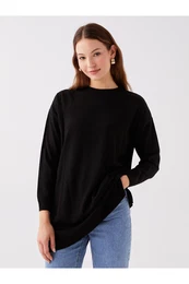 Crew Neck Plain Long Sleeve Women's Knitwear Tunic