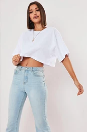 White 100% Cotton Crew Neck Oversize Crop T-shirt