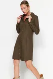 Temno zelena Ovratnik s pritrdilnimi gumbi Srajčne Obleke za dame image