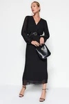 Trendyol A-Line Pleated Maxi Lined Chiffon Woven Šaty Black