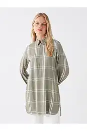 Classic Shirt Collar Plaid Long Sleeve Women's Tunic