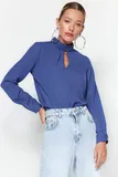 Modra Bluze s Stoječim Ovratnikom za dame image
