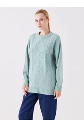 pulover za pletenine z okroglim vratom z dolgimi rokavi z vzorastimi dolgimi rokavi