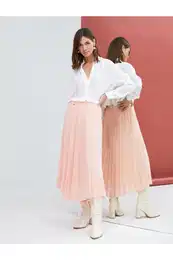 Pleated Midi Skirt Chiffon Asymmetrical Cut With Lined.
