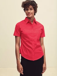 Red Poplin Shirt With Short Sleeves