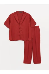 Shirt Collar Plain Short Sleeve Women's Pajama Set