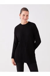 Crew Neck Self-Patterned Long Sleeve Women's Knitwear Tunic
