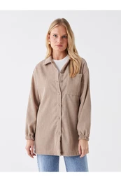 Shirt Collar Plain Long Sleeve Velvet Women's Tunic