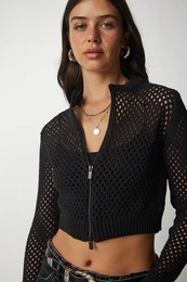 Happiness stanbul Dmsk ern prolamovan pleten zbo na zip Cardigan