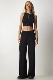 Happiness stanbul Women's Black Corduroy Sweater Pants