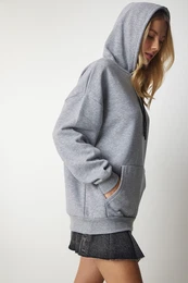 Happiness stanbul Women's Gray Hooded Knitted Sweatshirt