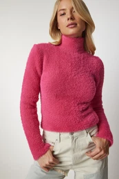 Srea stanbul enska Fuksija Turtleneck Bradati pulover za pletenine
