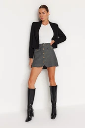 Black Button Detailed Tweed Fabric Mini Woven Skirt