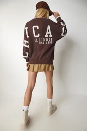 Happiness stanbul Women's Brown Printed Oversize Sweatshirt