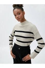pletenine z visokim vratom pulover rebrasto z ramen dolg rokav