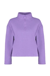 Curve Purple Stand Collar Zippered Thessaloniki Thin Knitted Sweatshirt