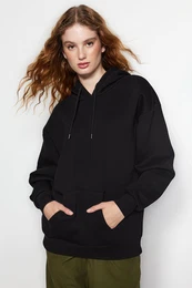 Black Thick Fleece Inside Oversized/Wide Fit with a Hooded Basic Knitted Sweatshirt