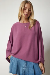 Happiness stanbul Women's Dark Lilac Bat Sleeve Flowy Ayrobin Blouse