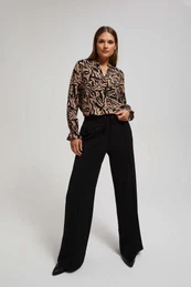 Marisse Patterned V-Neck Shirt In Dark Beige