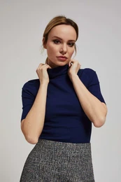 Marisse Navy Blue Ribbed Turtleneck Blouse