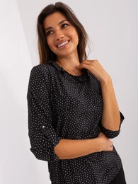 Black formal blouse with frills at neckline