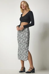 Happiness stanbul Women's Black and White Patterned Slit Camisole Skirt