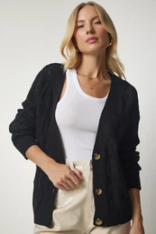 Srea Istanbul enski rni pleteni-motiv Openwork pletenine Cardigan