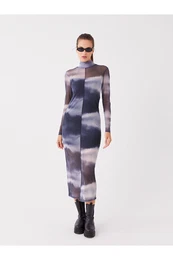 barvilo za kravate z visokim vratom vzorasto ensko obleko z dolgimi rokavi