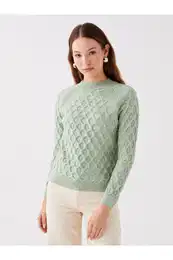 Crew Neck Self-Patterned Dlouh rukv Dmsk pleten svetr