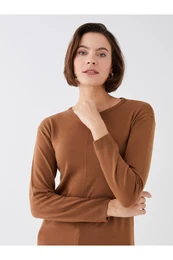 Crew Neck Plain Long Sleeve Women's Knitwear Tunic