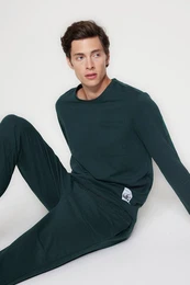 Green Regular Fit Label Detailed Knitted Pajamas Set