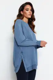 Blue Washed Oversize Knitted Sweatshirt