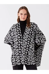 Shawl Collar Patterned Oversize Women's Knitwear Poncho
