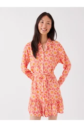 Patterned Long Sleeve Women's Shirt Dress