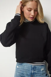 Happiness stanbul Women's Black Raised Crop Sweatshirt