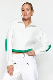 Ecru Crop Padkov Detaily Polo Lmec Zip S Pyamem, Polar Pleten Mikina