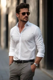 White Regular Fit Embroidered Detail Easy Iron Smart Shirt