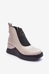Leather Ankle Boots on Wedge D&A Beige