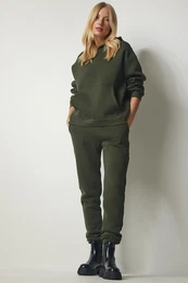 Happiness stanbul Women's Khaki Hooded Tracksuit Set